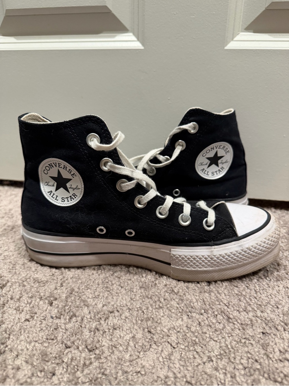 Converse Black and White High Top Platform Chuck Taylors W 6.5